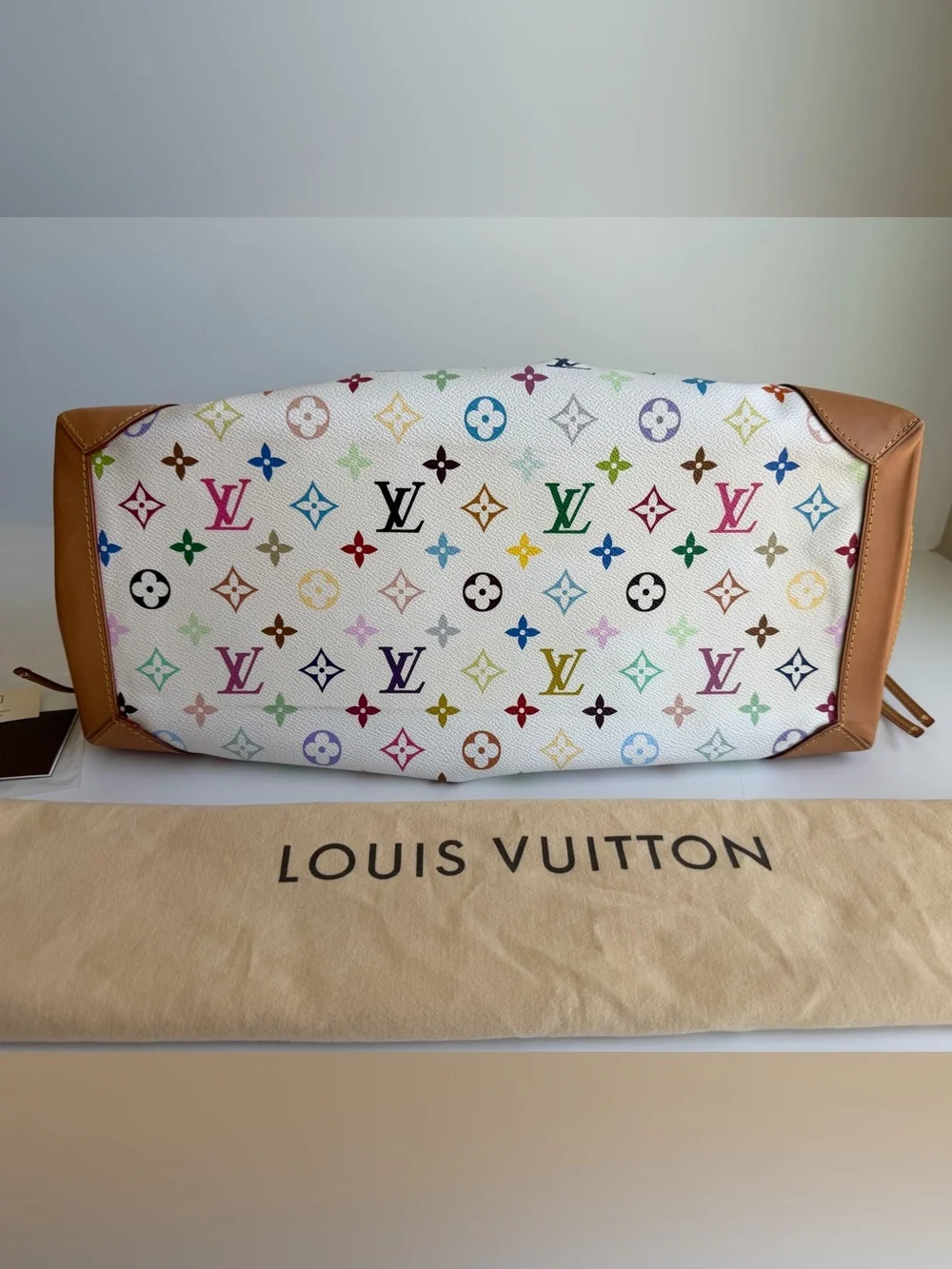 Authentic Louis Vuitton Takashi Murakami White Blanc Multicolor Ursula Handbag